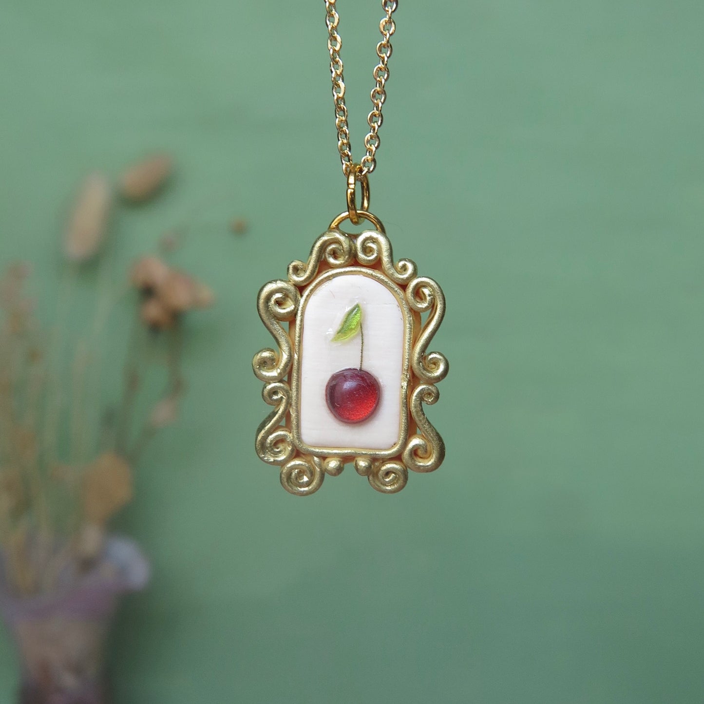 Cream Cherry Necklace