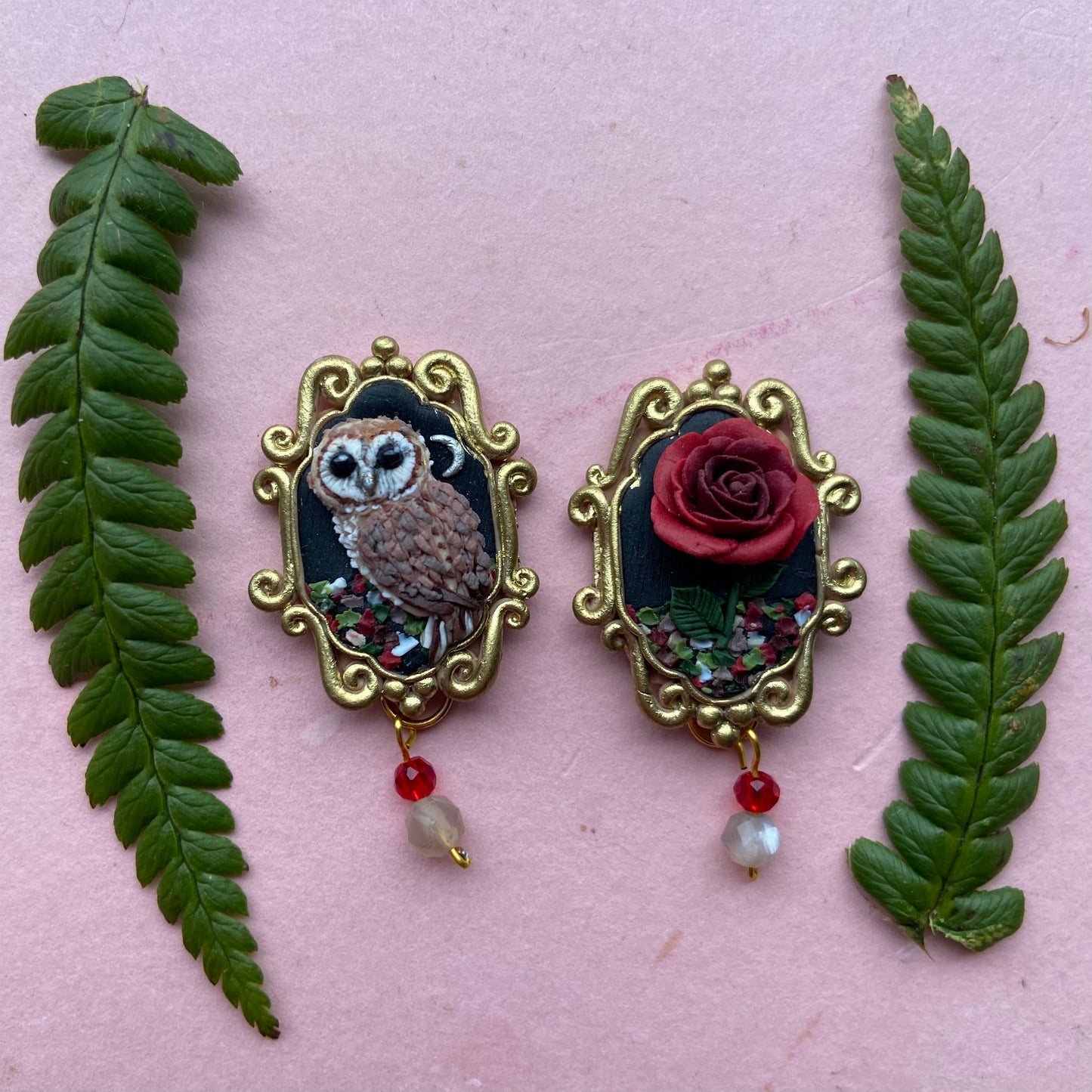 Mismatched Owl and Rose Earrings