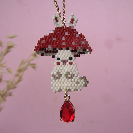 Beaded Mushroom Bunny Pendant
