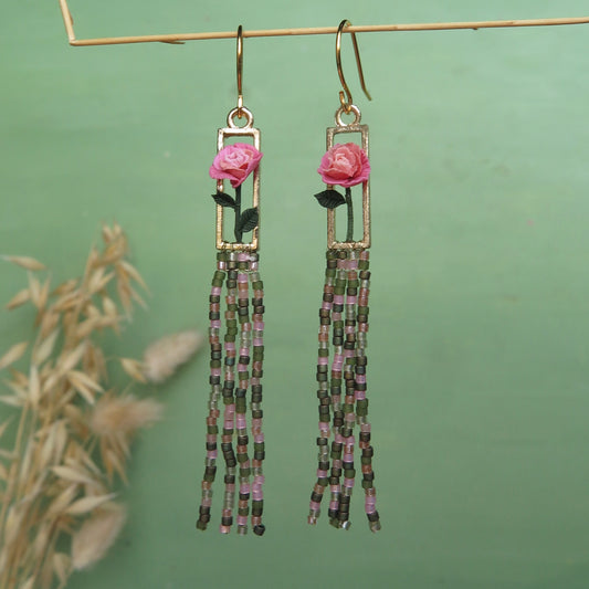 Metal Frame Rose Dangles